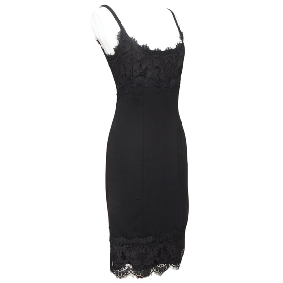 DIANE VON FURSTENBERG Black Dress Lace Spaghetti Strap Knee Length Sz 4 - Picture 2 of 7